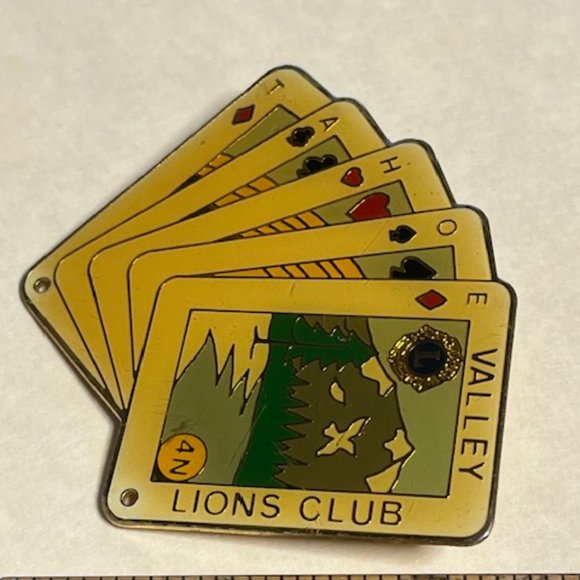 Tahoe Valley Lions Club Playing Cards Hat Lapel Tack Pin 2.5"x 2" - Picture 6 of 10